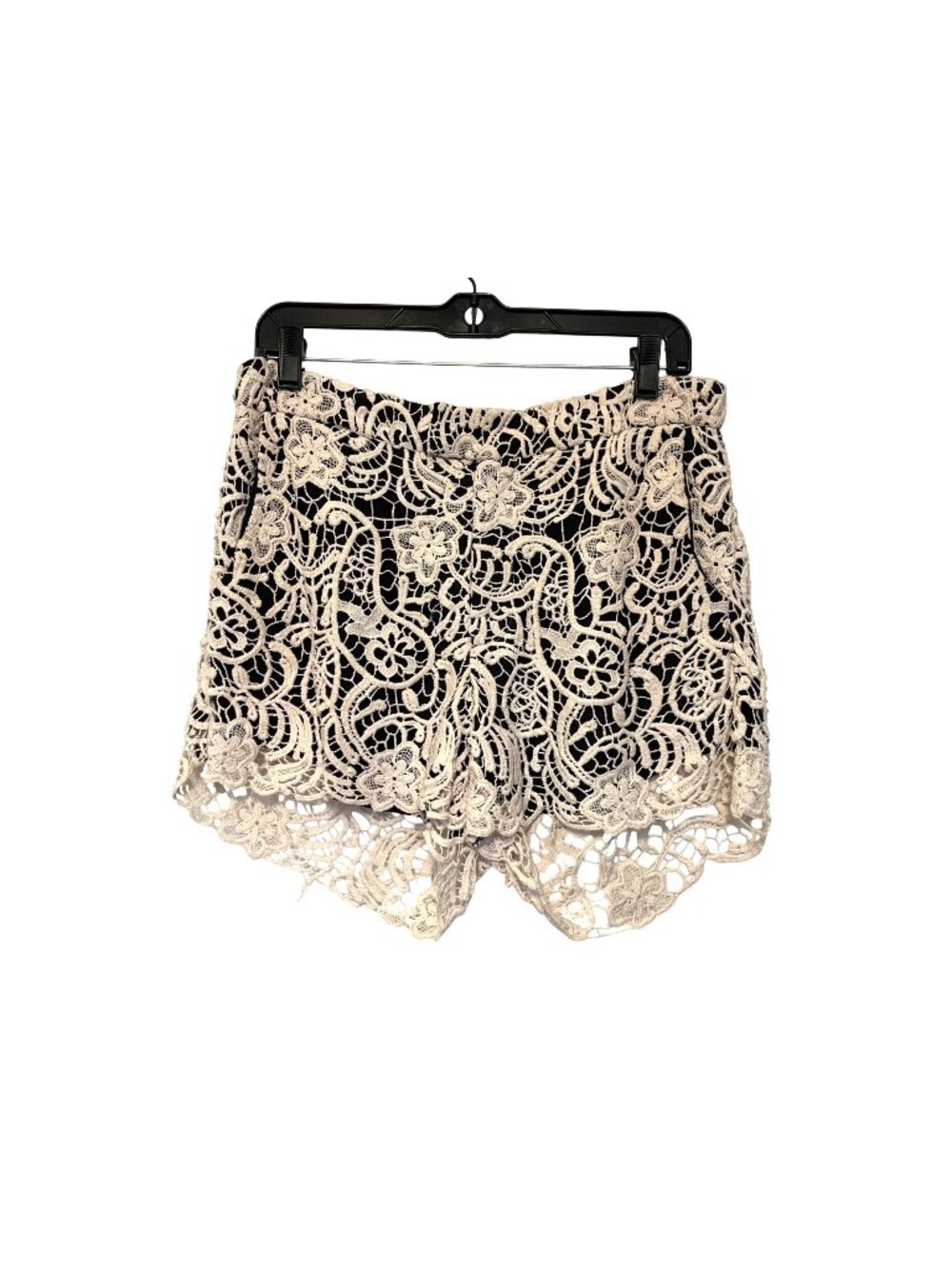 Alythea Womens High-Waisted Floral Lace Shorts Cream & Black Size L
